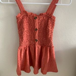 coral half button up tank top-s